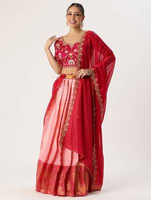 Pink Embroidered Taffeta lehenga choli 1
