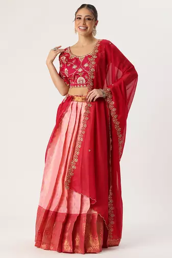 Pink Embroidered Taffeta lehenga choli