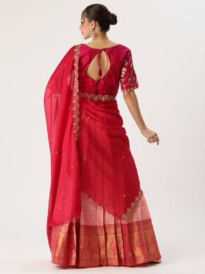 Pink Embroidered Taffeta lehenga choli 2