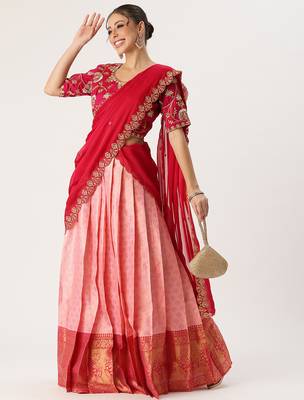 Pink Embroidered Taffeta lehenga choli 3