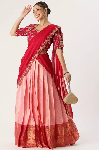 Pink Embroidered Taffeta lehenga choli