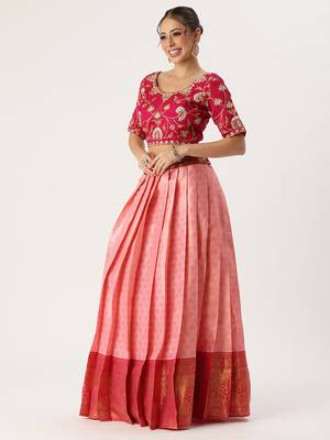 Pink Embroidered Taffeta lehenga choli 4