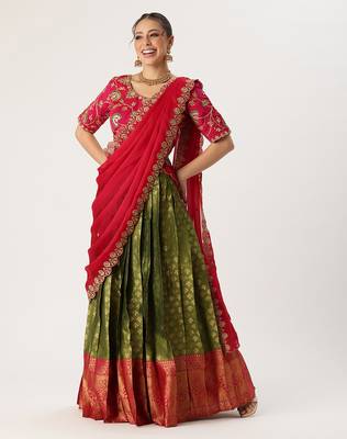 Green Embroidered Taffeta lehenga choli 1