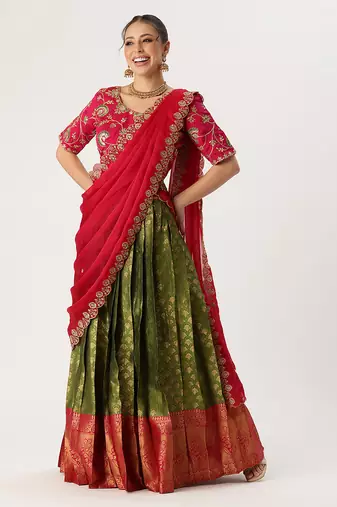 Green Embroidered Taffeta lehenga choli