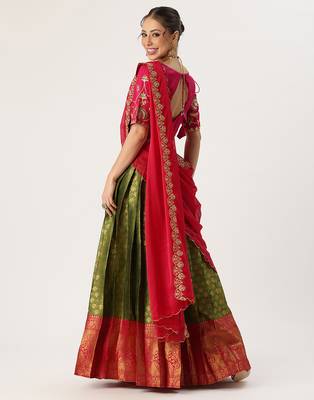 Green Embroidered Taffeta lehenga choli 2