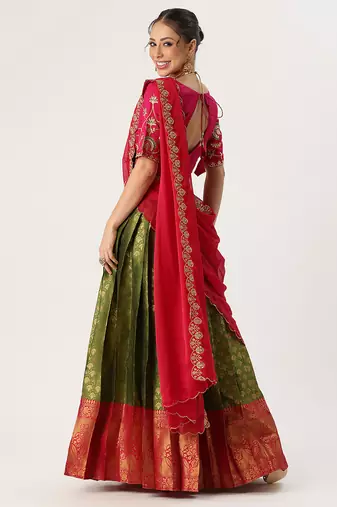 Green Embroidered Taffeta lehenga choli