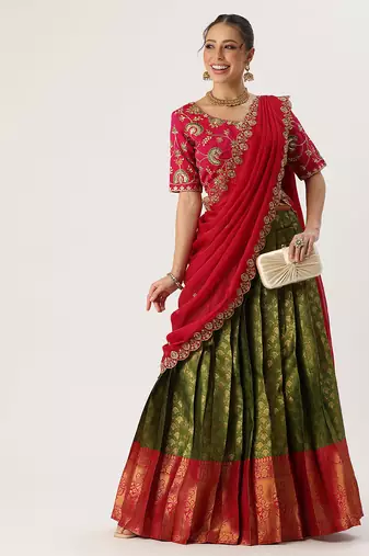 Green Embroidered Taffeta lehenga choli