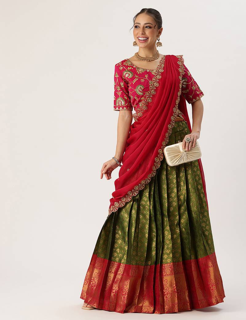 Green Embroidered Taffeta lehenga choli