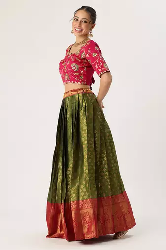 Green Embroidered Taffeta lehenga choli