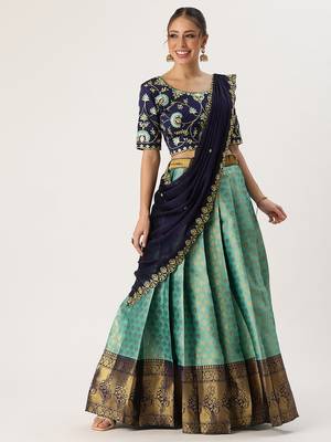 Blue Embroidered Taffeta lehenga choli 1