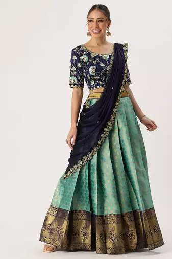 Blue Embroidered Taffeta lehenga choli