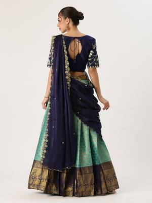 Blue Embroidered Taffeta lehenga choli 2