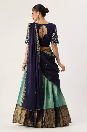 Blue Embroidered Taffeta lehenga choli