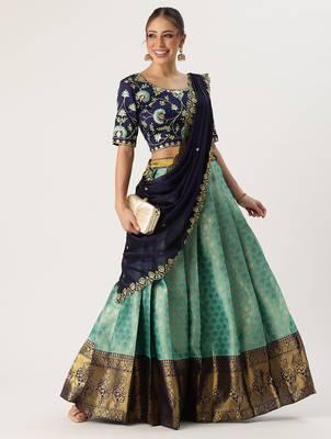 Blue Embroidered Taffeta lehenga choli 3