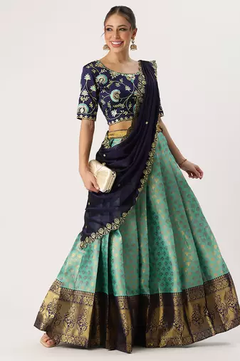 Blue Embroidered Taffeta lehenga choli
