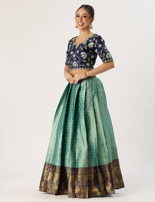 Blue Embroidered Taffeta lehenga choli 4