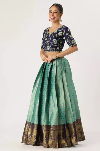 Blue Embroidered Taffeta lehenga choli