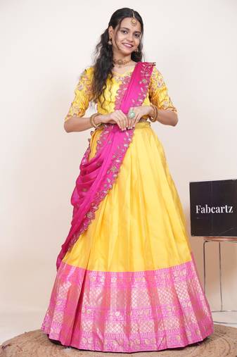 Yellow Embroidered Taffeta lehenga choli