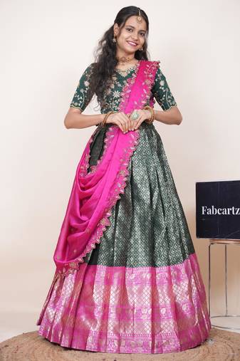 Green Embroidered Taffeta lehenga choli