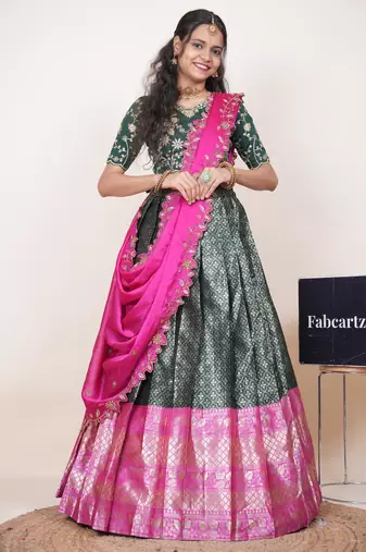 Green Embroidered Taffeta lehenga choli