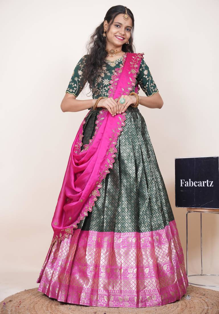 Green Embroidered Taffeta lehenga choli