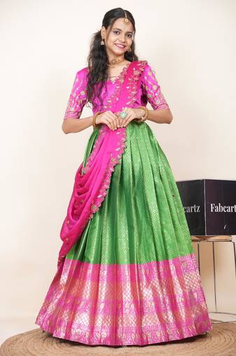 Green Embroidered Taffeta lehenga choli
