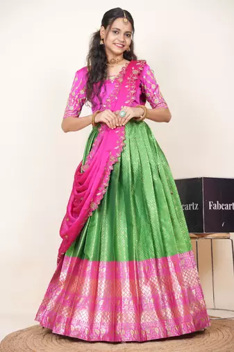 Green Embroidered Taffeta lehenga choli