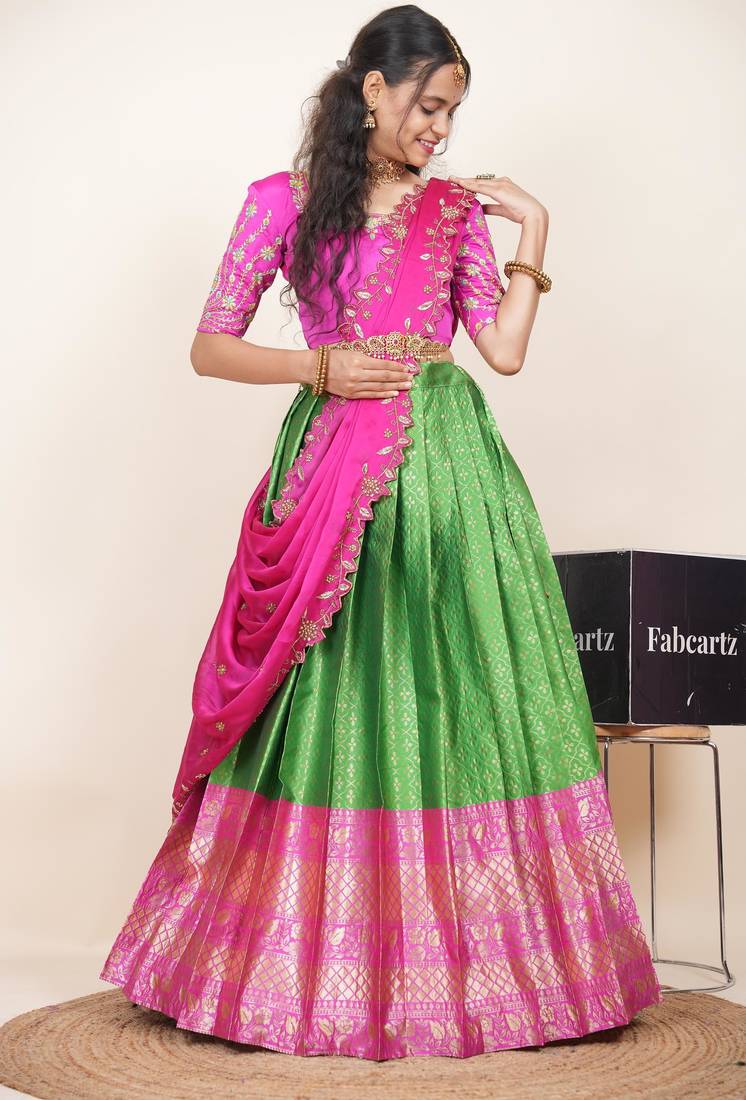 Green Embroidered Taffeta lehenga choli