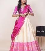 Beige Embroidered Taffeta lehenga choli