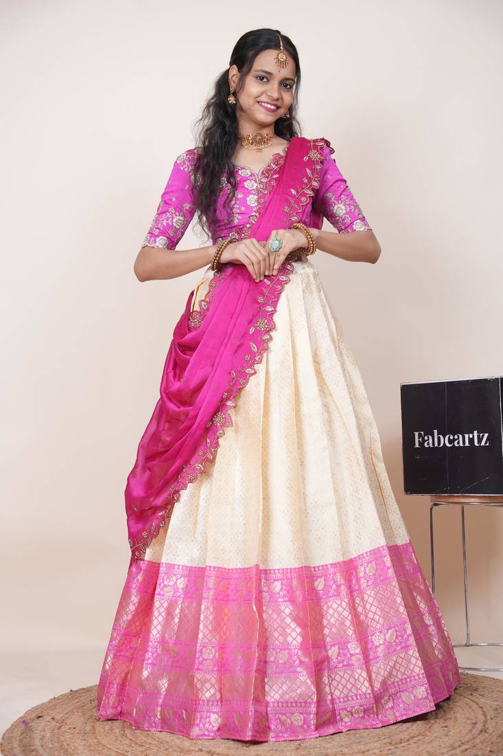 Beige Embroidered Taffeta lehenga choli