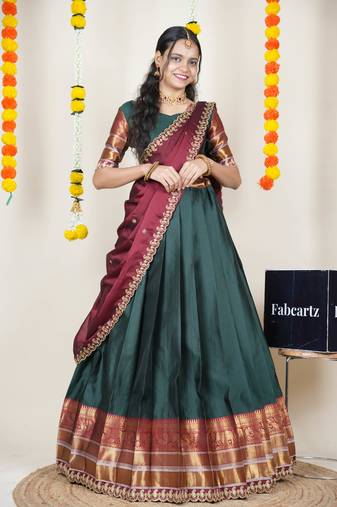 Pink Embroidered Art Silk lehenga choli