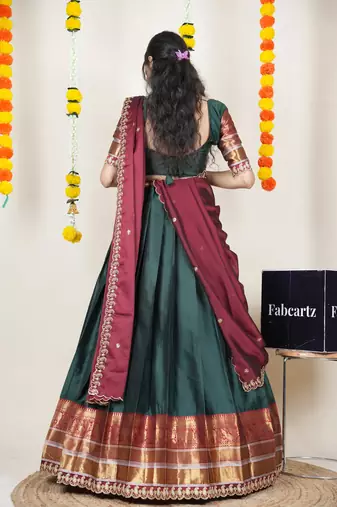 Pink Embroidered Art Silk lehenga choli