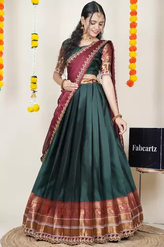 Pink Embroidered Art Silk lehenga choli