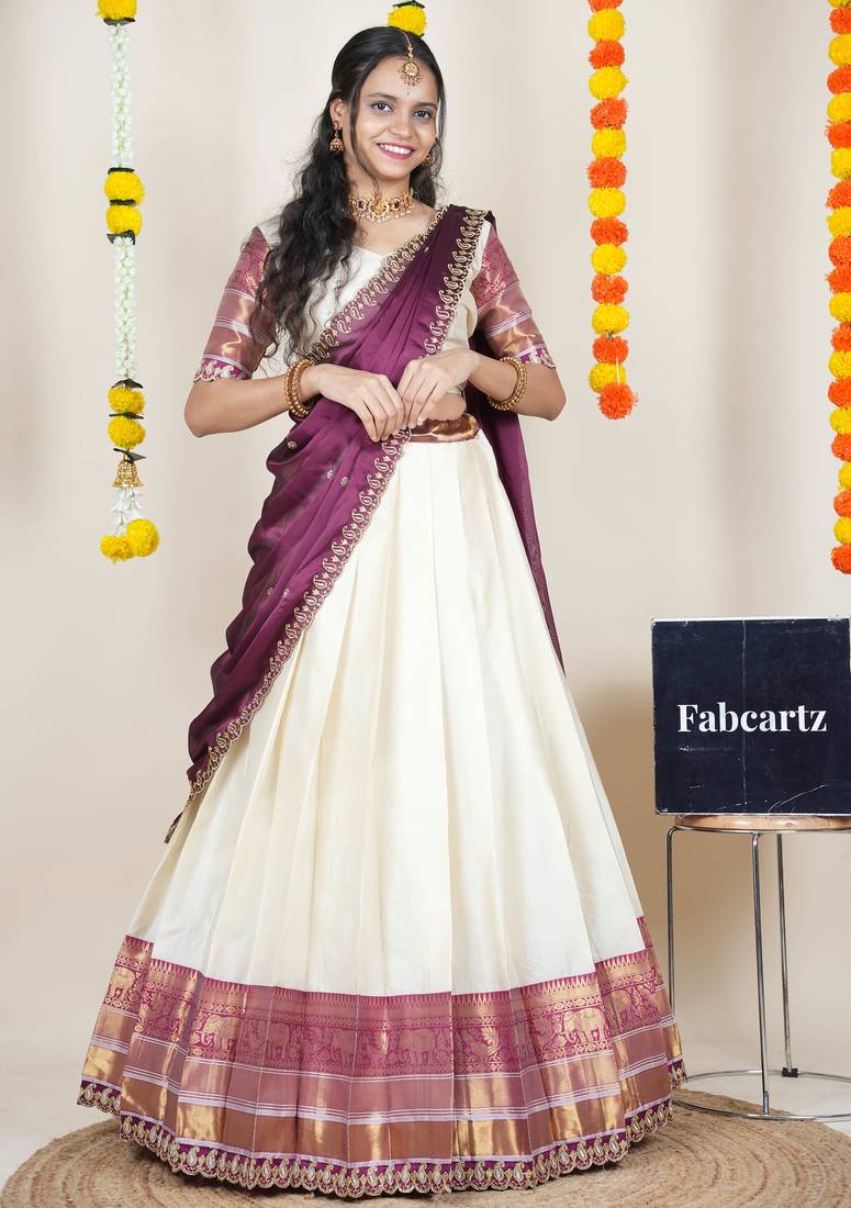 Beige Embroidered Art Silk lehenga choli
