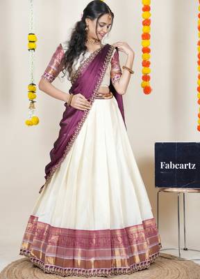 Beige Embroidered Art Silk lehenga choli 3