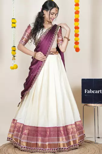 Beige Embroidered Art Silk lehenga choli