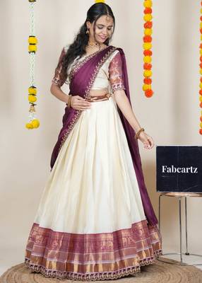 Beige Embroidered Art Silk lehenga choli 4