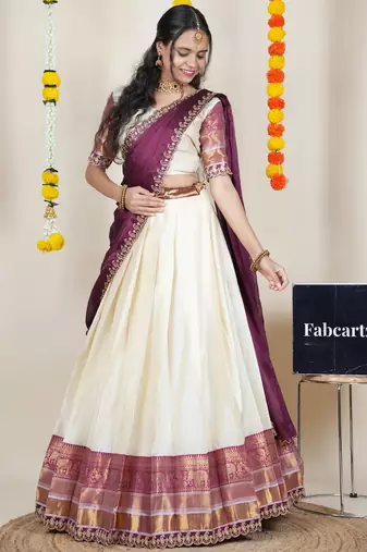Beige Embroidered Art Silk lehenga choli