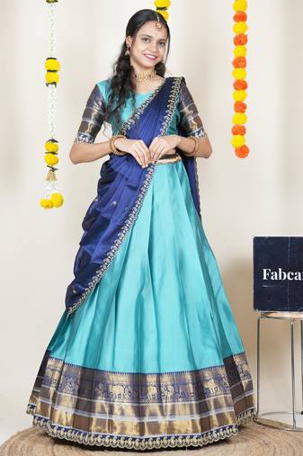 Blue Embroidered Art Silk lehenga choli