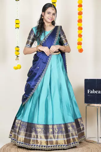 Blue Embroidered Art Silk lehenga choli