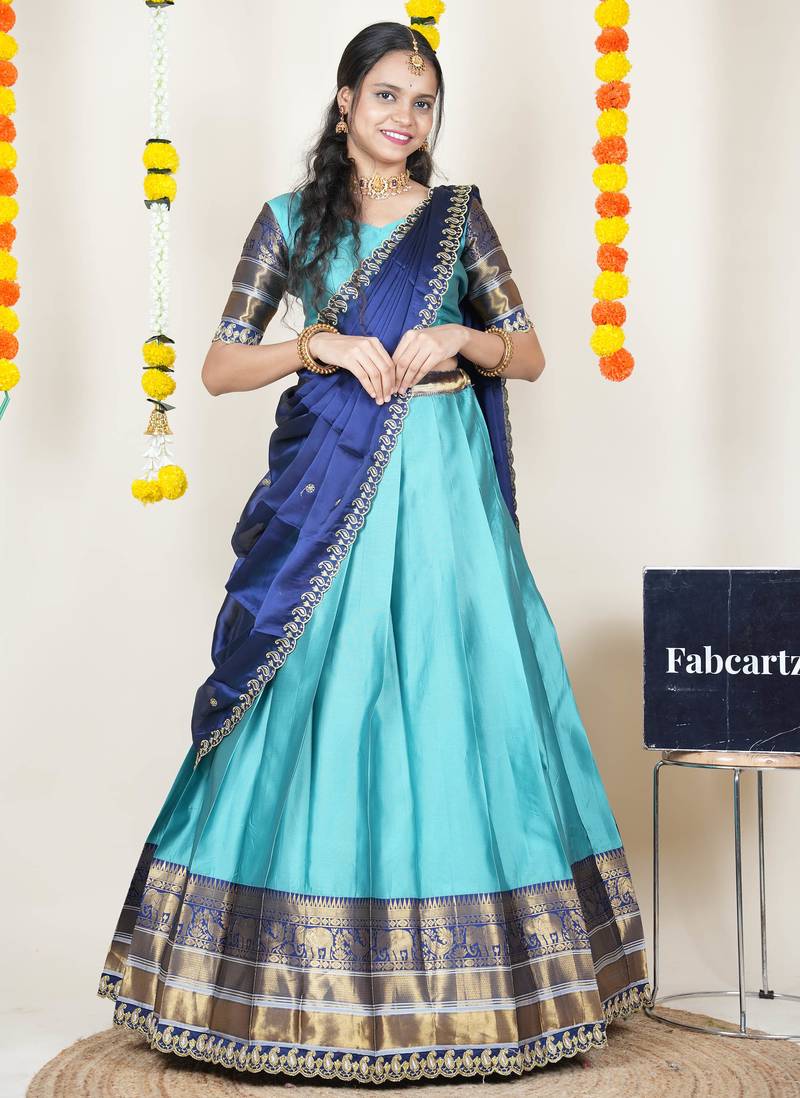 Blue Embroidered Art Silk lehenga choli