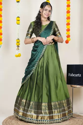 Green Embroidered Art Silk lehenga choli