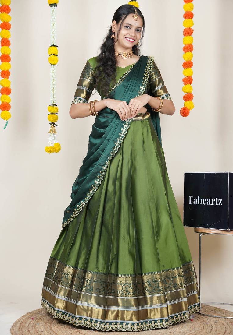Green Embroidered Art Silk lehenga choli