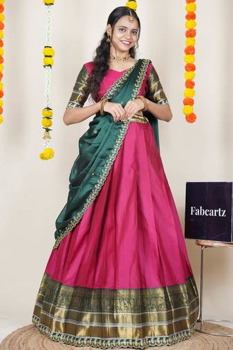 Pink Embroidered Art Silk lehenga choli