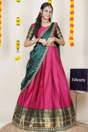 Pink Embroidered Art Silk lehenga choli