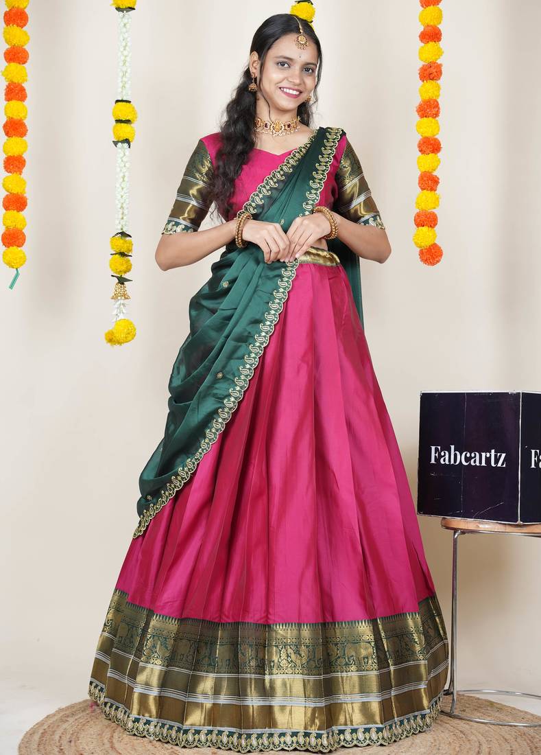 Pink Embroidered Art Silk lehenga choli