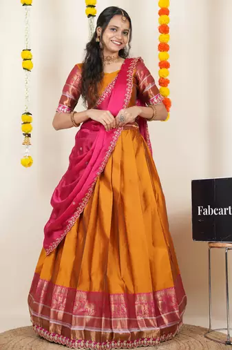 Orange Embroidered Art Silk lehenga choli