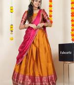 Orange Embroidered Art Silk lehenga choli