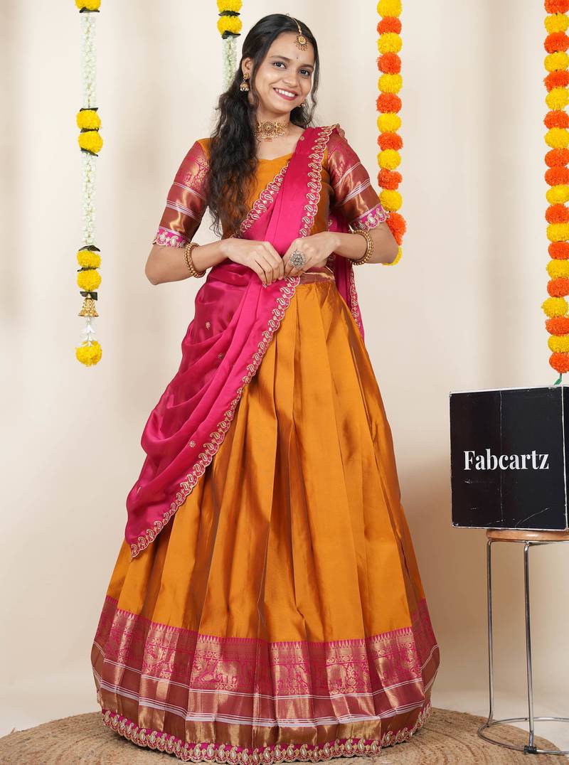 Orange Embroidered Art Silk lehenga choli