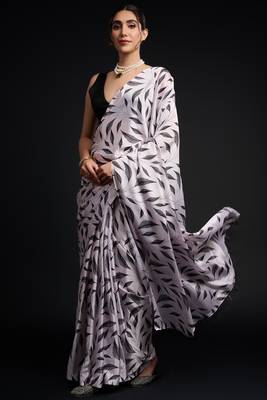 art silk blend saree with printed design & pallu lace border paired with banglori unstitched blouse 1